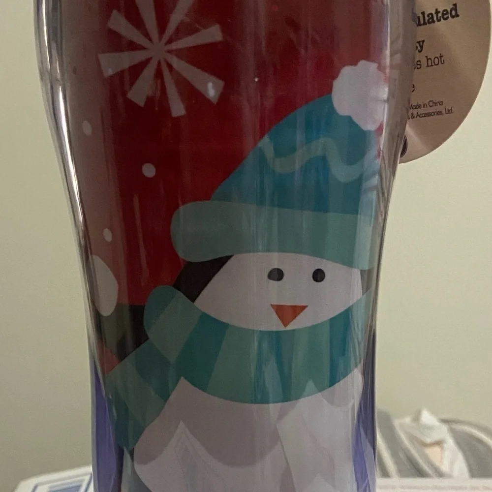 NWT Eco Style Reusable To Go Cup 16 Oz Double Wall Bpa Free penguin T29